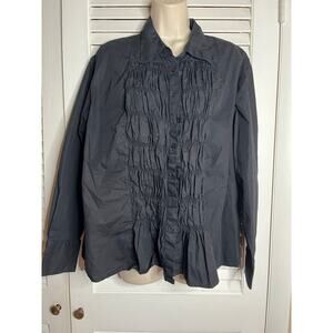 Kathy Ireland black 100% cotton pleated/smocked front‎ blouse 20W versatile mint